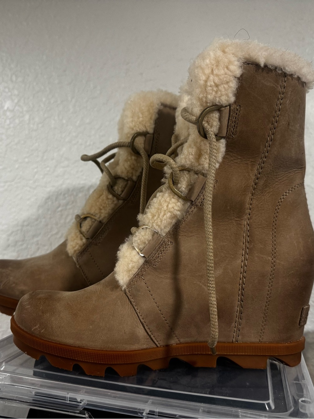 Sorel Shearling-Lined Wedge Ankle Boots - Tan